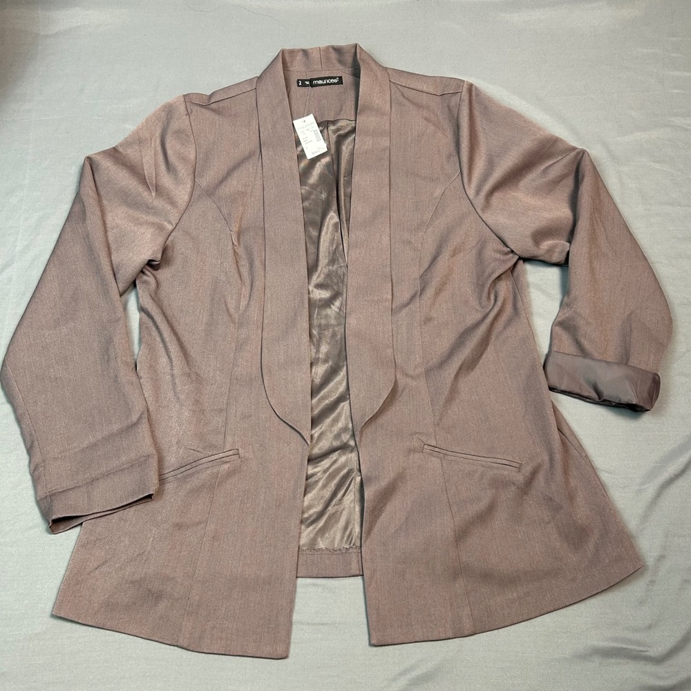 Maurices Womens Blazer Size 2 Taupe Open Front Shawl Collar Jacket Office